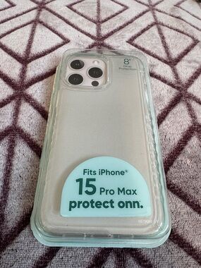 Onn iPhone 15 Pro Max Clear Protective Gel Case with Enhanced Side Grip